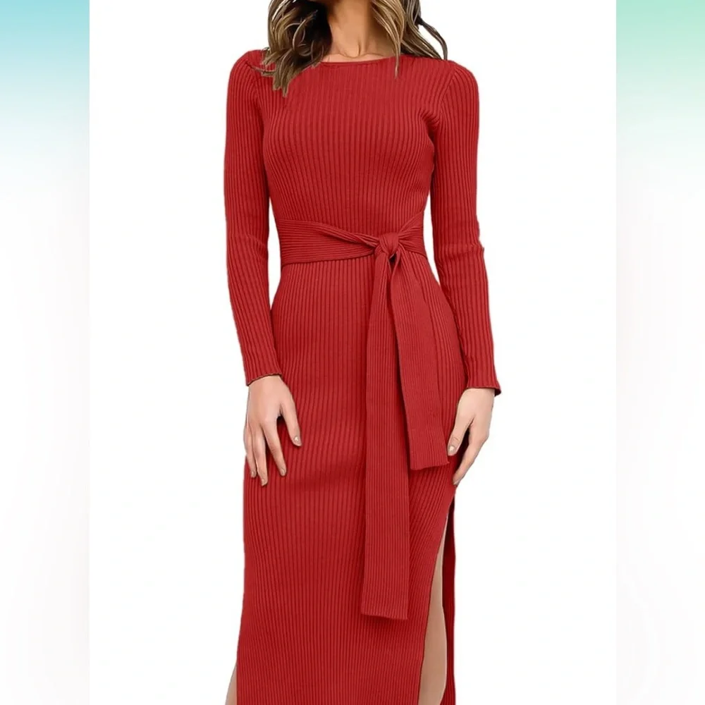 Red Sweater Dress - Picture 2 of 7